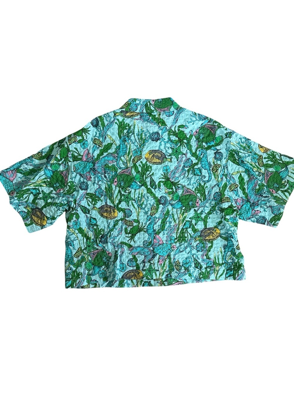 Kate Spade Button Down Cropped Crepe Shirt Aquatic Print Size XXL - Picture 2 of 6